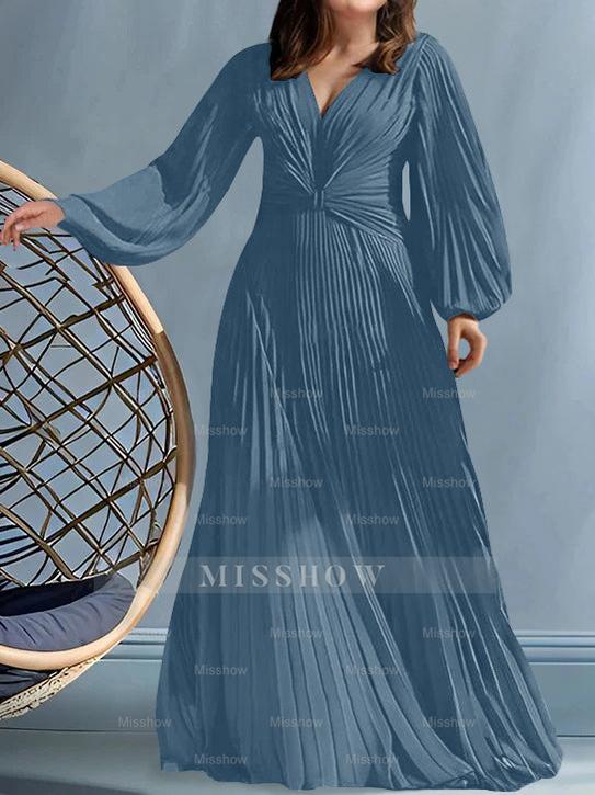 Plus Size V-Neck A-Line Princess Gown for the Mother of the Bride with Ruched Detail