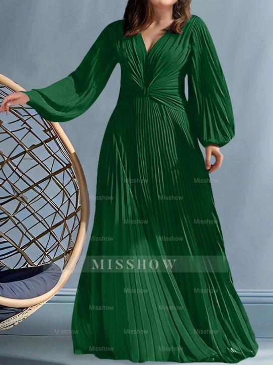 Plus Size V-Neck A-Line Princess Gown for the Mother of the Bride with Ruched Detail