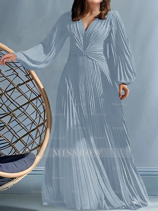 Plus Size V-Neck A-Line Princess Gown for the Mother of the Bride with Ruched Detail