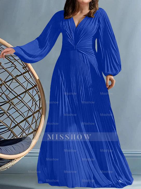 Plus Size V-Neck A-Line Princess Gown for the Mother of the Bride with Ruched Detail