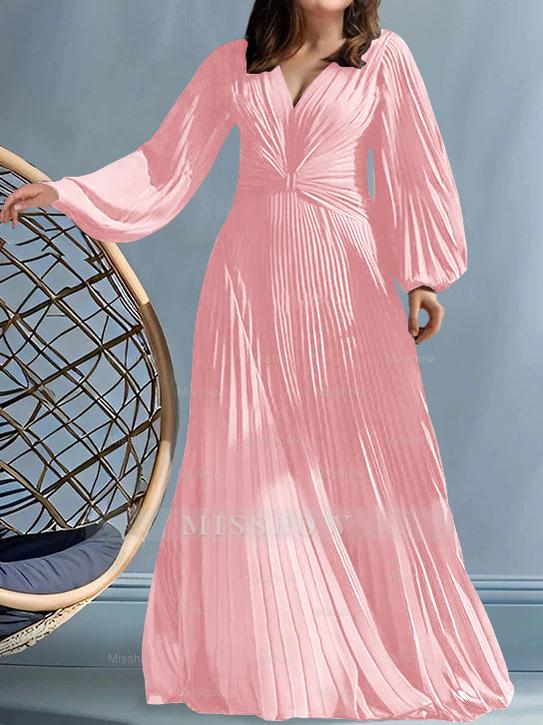 Plus Size V-Neck A-Line Princess Gown for the Mother of the Bride with Ruched Detail