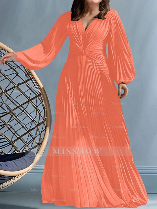 Plus Size V-Neck A-Line Princess Gown for the Mother of the Bride with Ruched Detail