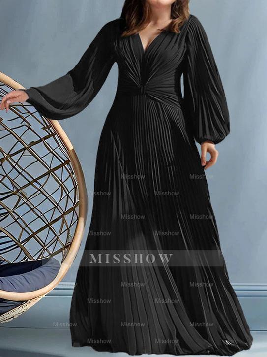 Plus Size V-Neck A-Line Princess Gown for the Mother of the Bride with Ruched Detail