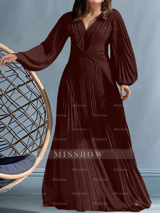 Plus Size V-Neck A-Line Princess Gown for the Mother of the Bride with Ruched Detail