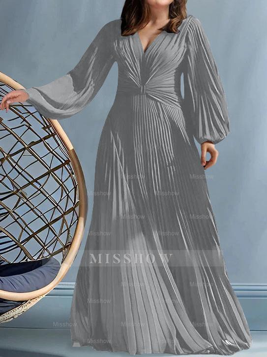 Plus Size V-Neck A-Line Princess Gown for the Mother of the Bride with Ruched Detail