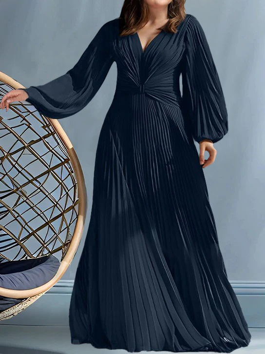 Plus Size V-Neck A-Line Princess Gown for the Mother of the Bride with Ruched Detail