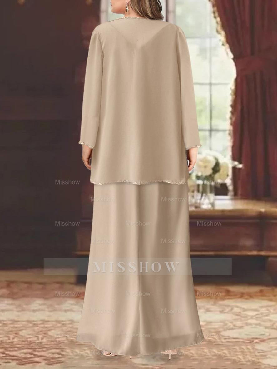 Plus Size V-Neck Ankle-Length Sheath/Column Mother of the Bride Dresses with Sequins & Jacket