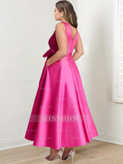 Plus Size V-Neck Sleeveless A-Line Princess Mother of the Bride Dress with Pockets and Ruffles Ankle-Length