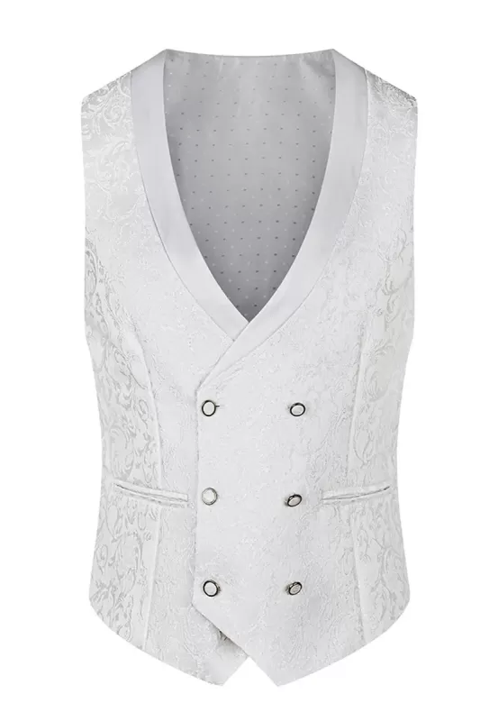 Polished White Shawl Lapel Three-Piece Jacquard Prom Suit