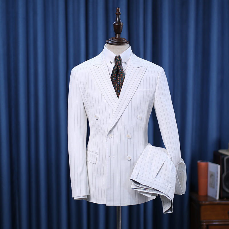 Popular White Striped Double Breasted Formal Men’s Suit