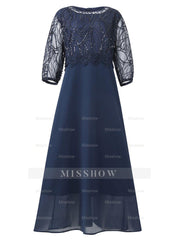 Princess A-Line Ankle-Length Plus Size Mother of the Bride Dress with Scoop 3/4 Sleeves and Appliques