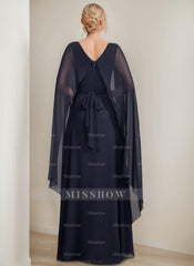 Princess A-Line Floor-Length Mother of the Bride Dress with Cape Sleeves Bow and Ruffles