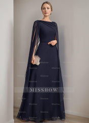 Princess A-Line Floor-Length Mother of the Bride Dress with Cape Sleeves Bow and Ruffles