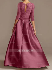 Princess A-Line Floor-Length Mother of the Bride Dress with Scoop Neck Half Sleeves and Ruffled Bows