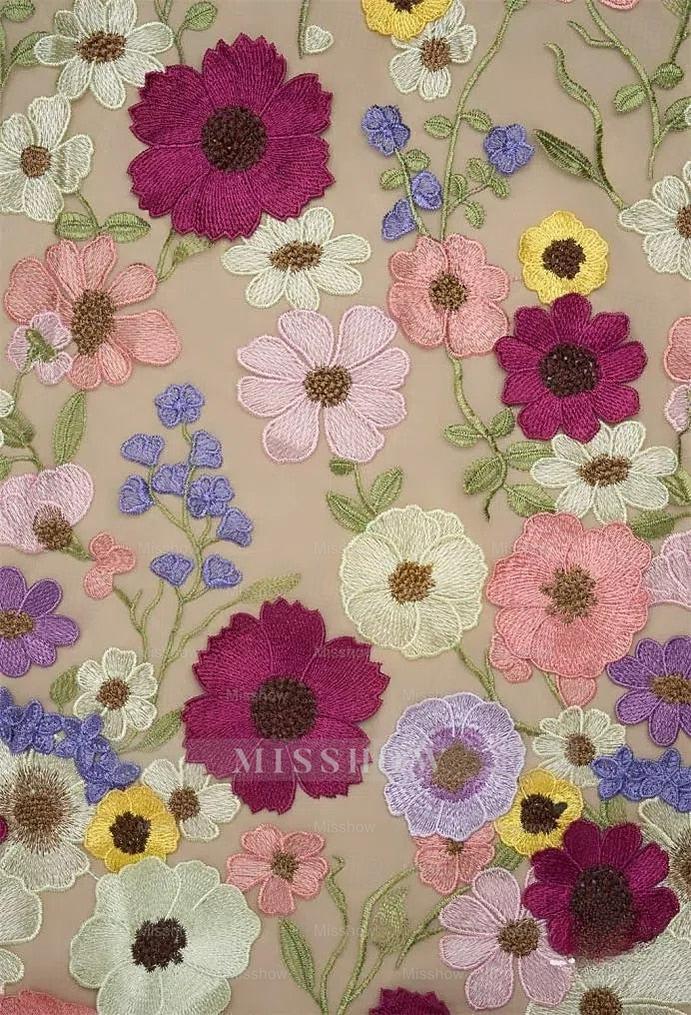 Princess A-Line Floor-Length Stylish Evening Dresses with Printed Flower Spaghetti Straps and Sleeveless