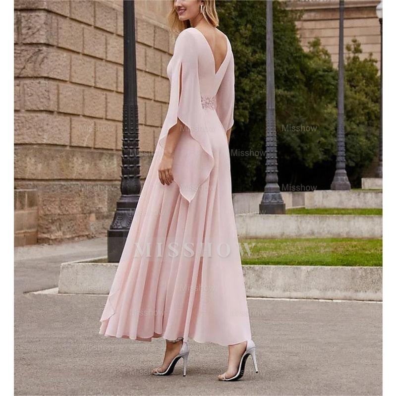 Princess A-Line Jewel Neck 3/4 Sleeve Sequined Ankle-Length Mother of the Bride Gown