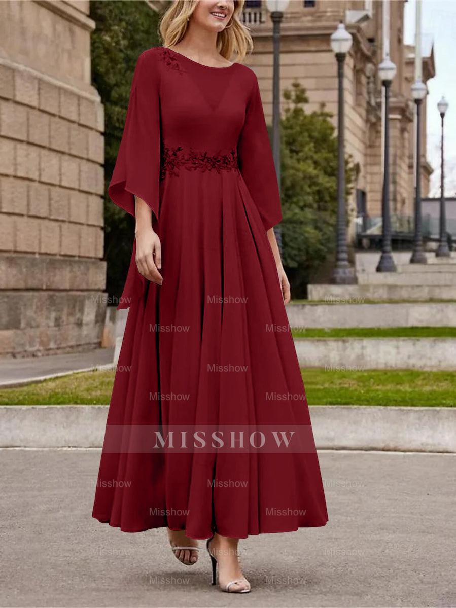 Princess A-Line Jewel Neck 3/4 Sleeve Sequined Ankle-Length Mother of the Bride Gown