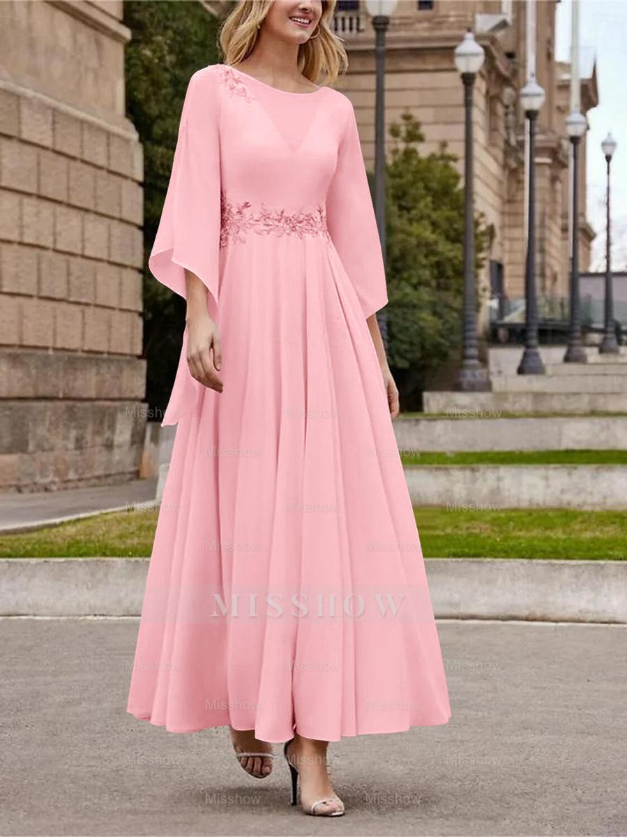 Princess A-Line Jewel Neck 3/4 Sleeve Sequined Ankle-Length Mother of the Bride Gown