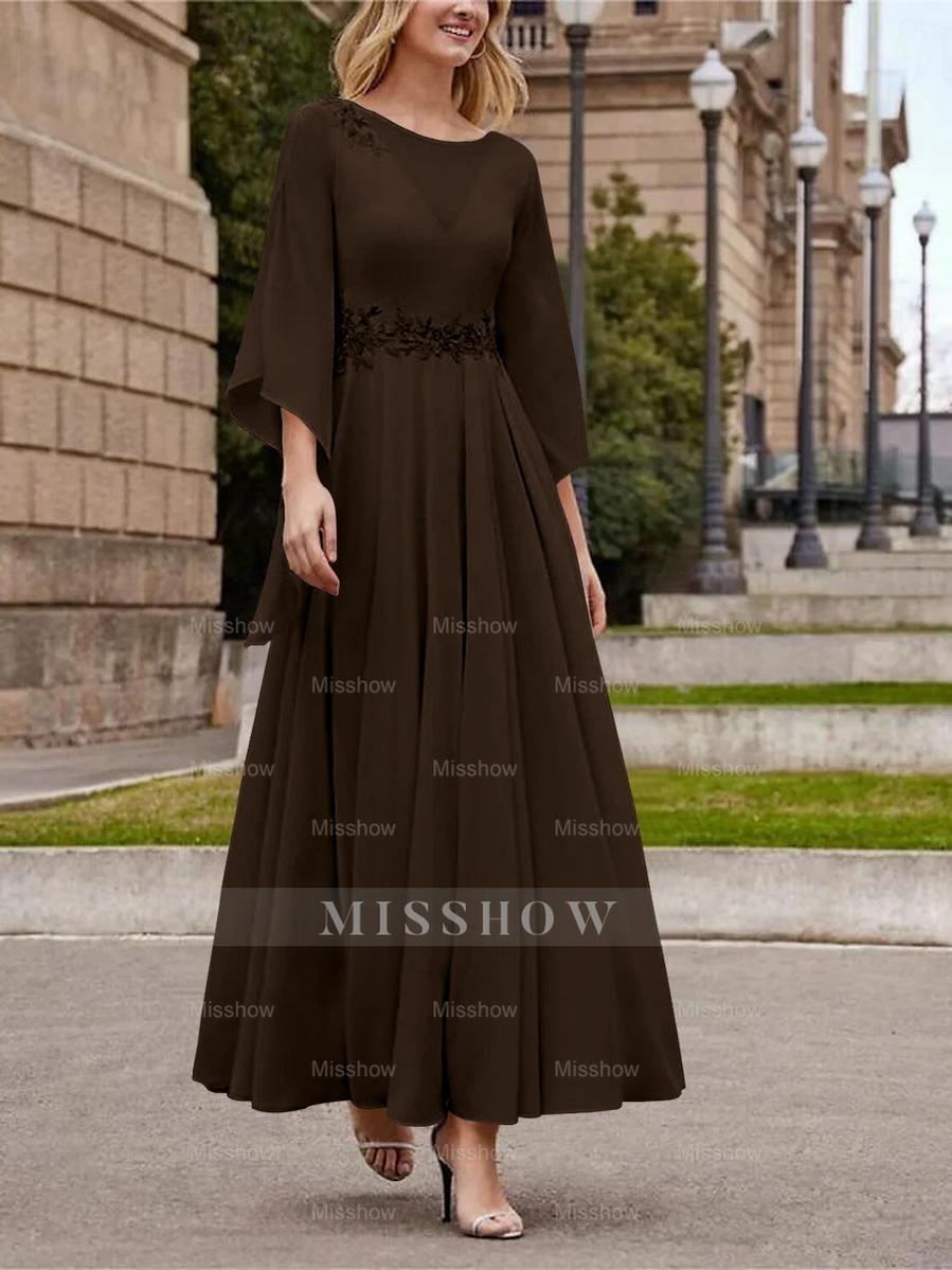 Princess A-Line Jewel Neck 3/4 Sleeve Sequined Ankle-Length Mother of the Bride Gown