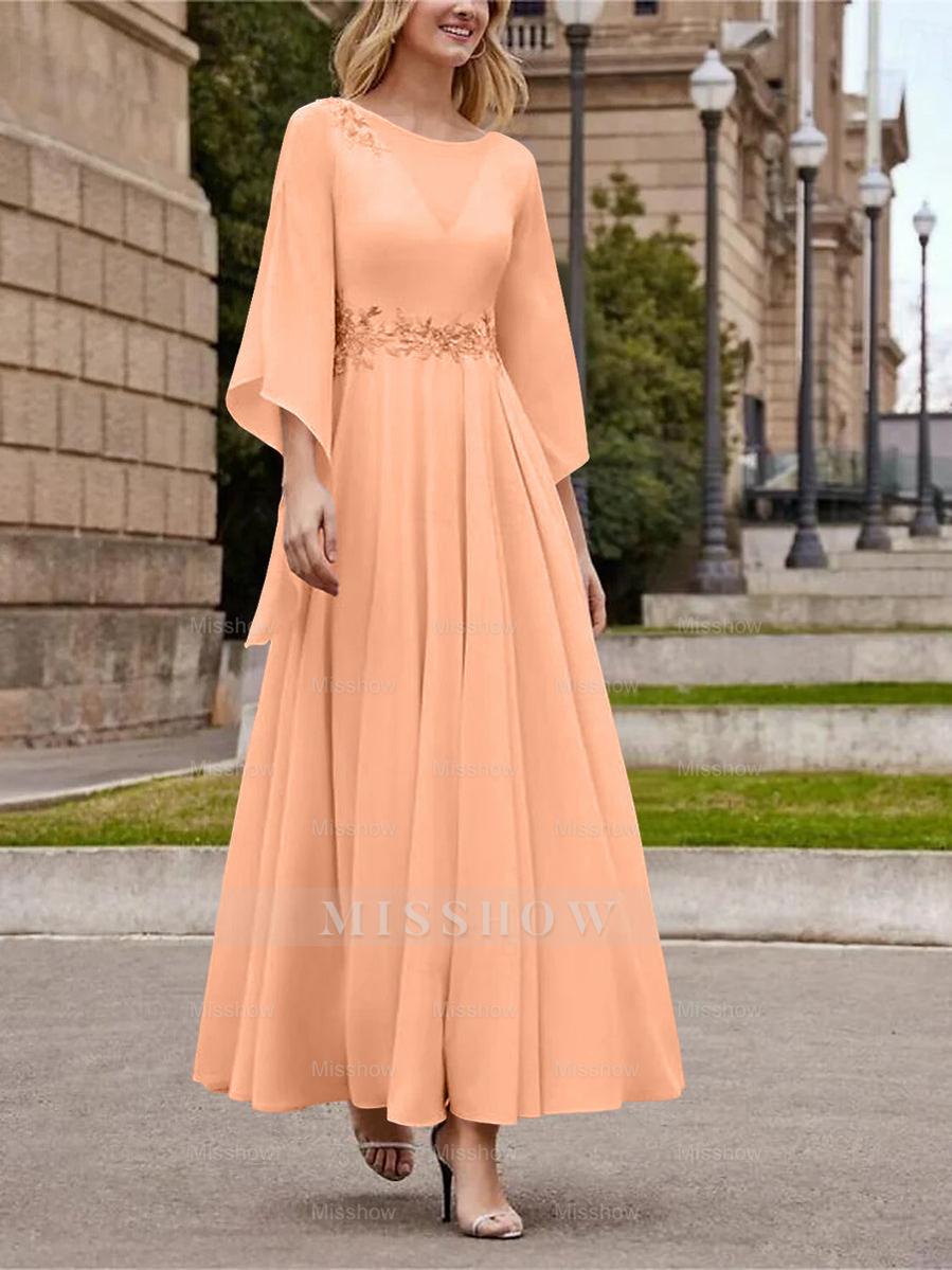 Princess A-Line Jewel Neck 3/4 Sleeve Sequined Ankle-Length Mother of the Bride Gown