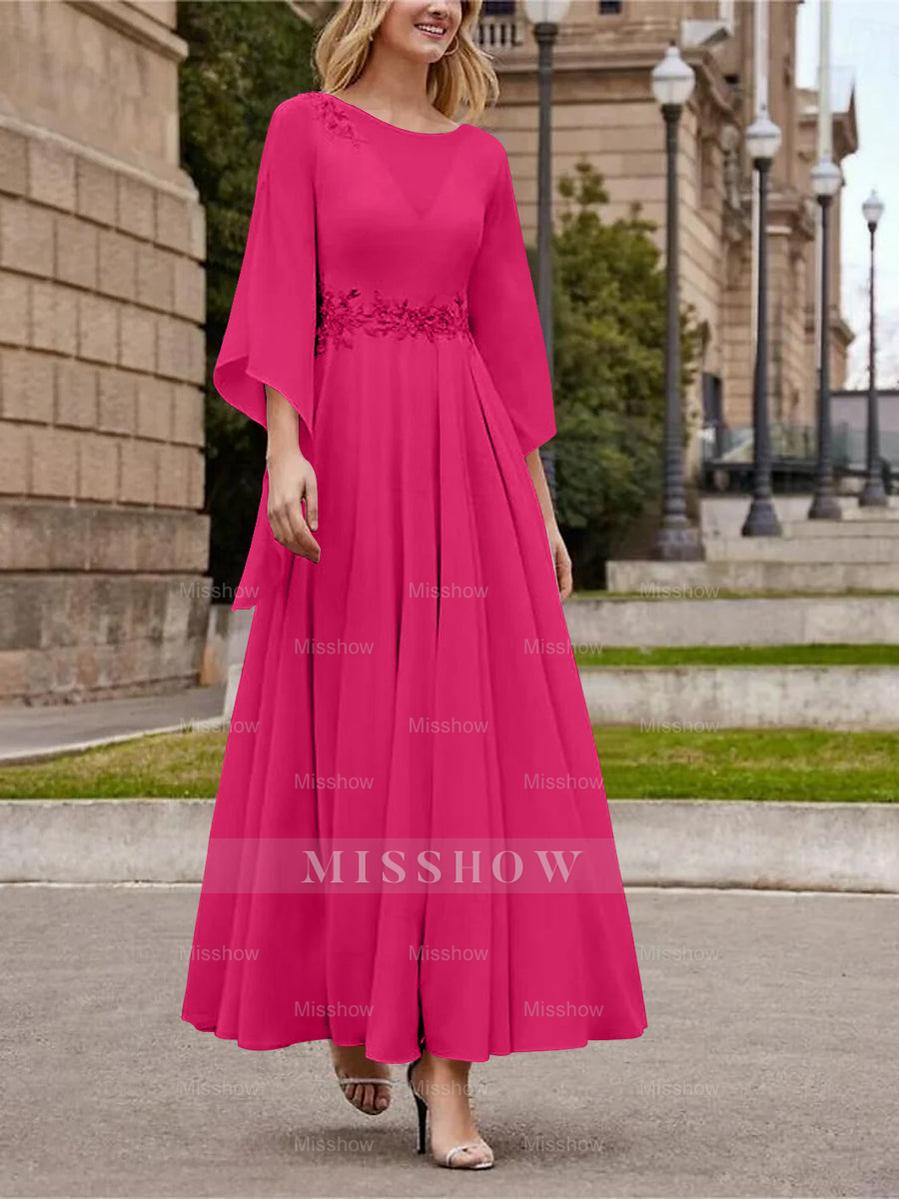 Princess A-Line Jewel Neck 3/4 Sleeve Sequined Ankle-Length Mother of the Bride Gown