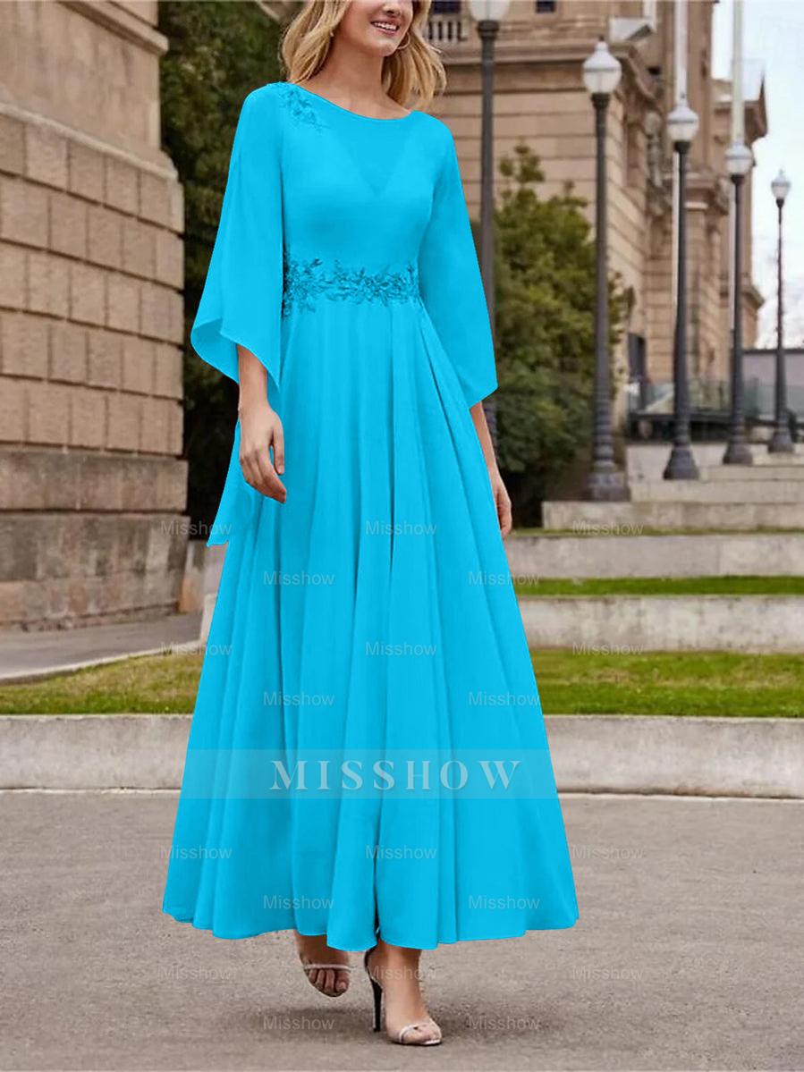 Princess A-Line Jewel Neck 3/4 Sleeve Sequined Ankle-Length Mother of the Bride Gown