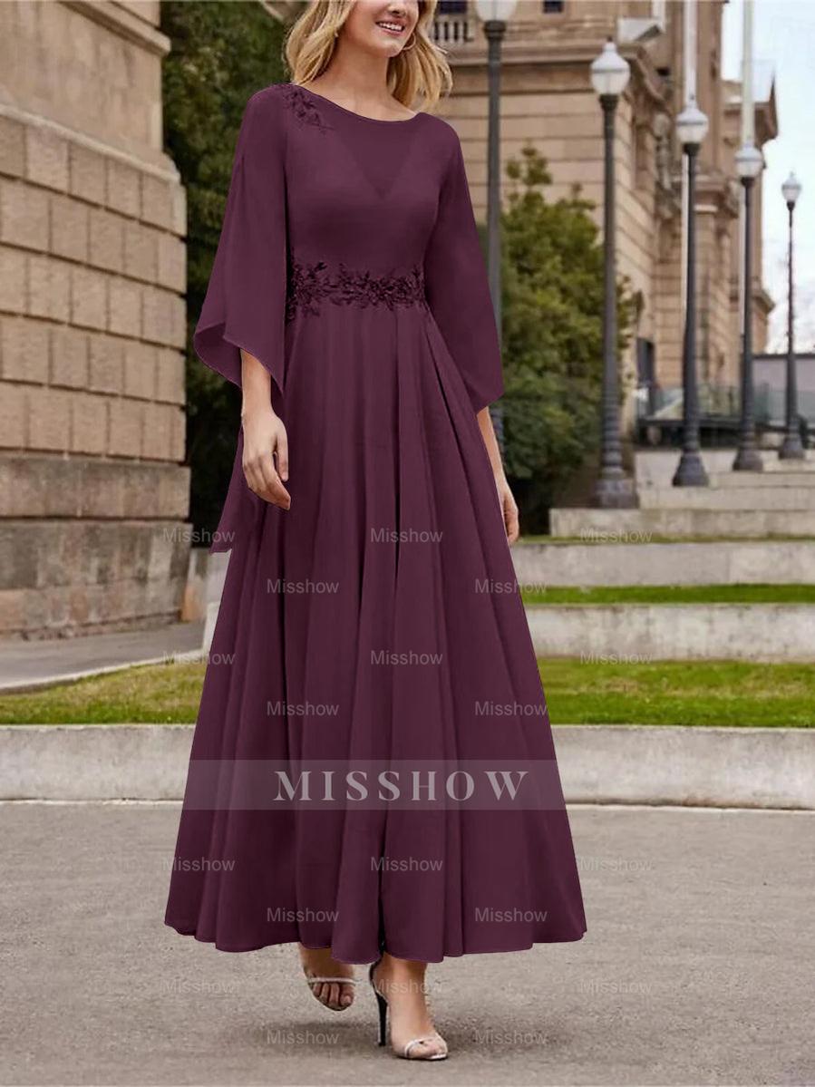 Princess A-Line Jewel Neck 3/4 Sleeve Sequined Ankle-Length Mother of the Bride Gown