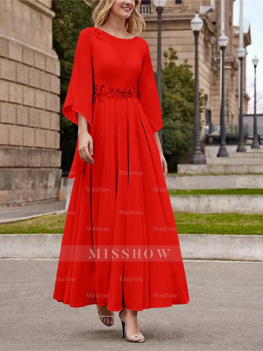 Princess A-Line Jewel Neck 3/4 Sleeve Sequined Ankle-Length Mother of the Bride Gown