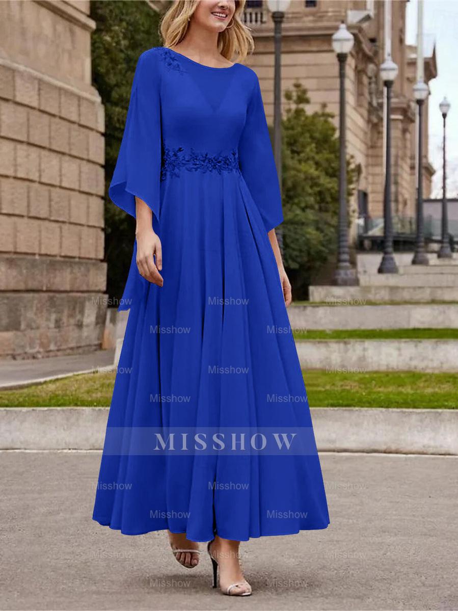 Princess A-Line Jewel Neck 3/4 Sleeve Sequined Ankle-Length Mother of the Bride Gown