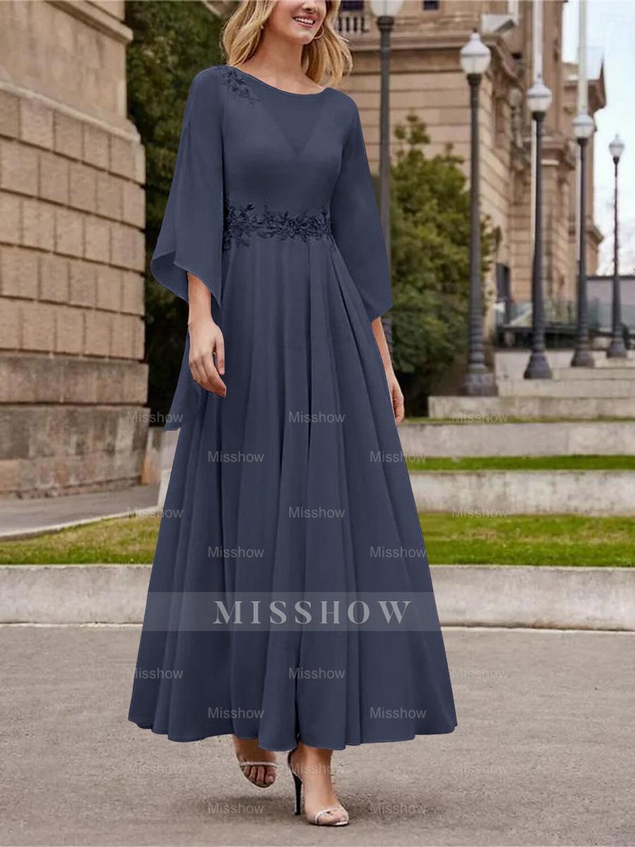 Princess A-Line Jewel Neck 3/4 Sleeve Sequined Ankle-Length Mother of the Bride Gown