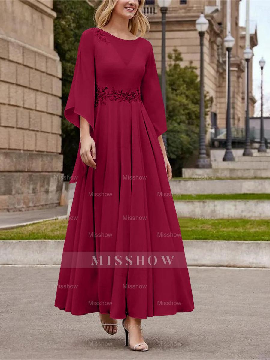 Princess A-Line Jewel Neck 3/4 Sleeve Sequined Ankle-Length Mother of the Bride Gown