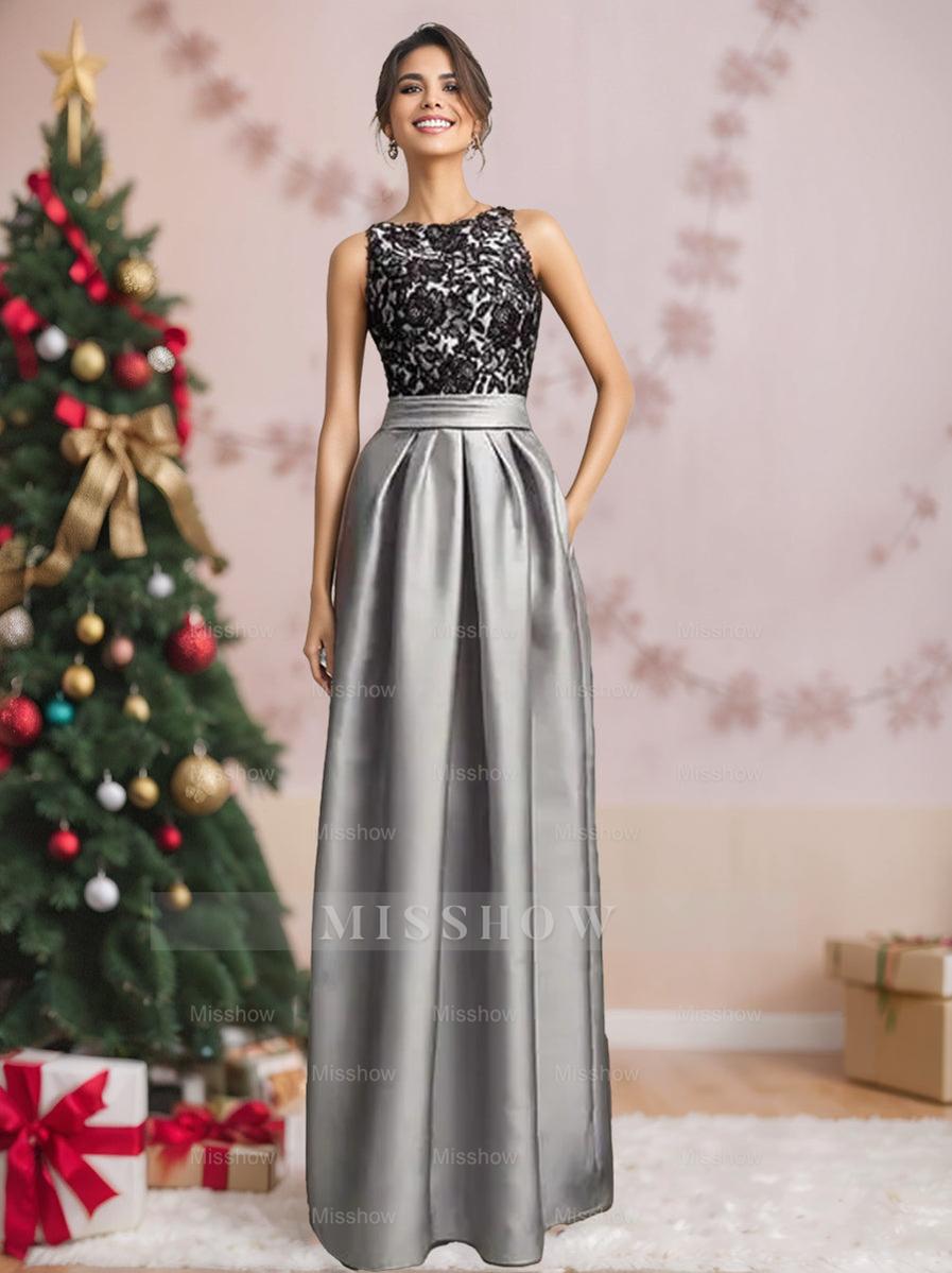 Princess A-Line Scoop Neck Sleeveless Pleated Mother of the Bride Dress with Lace Appliques
