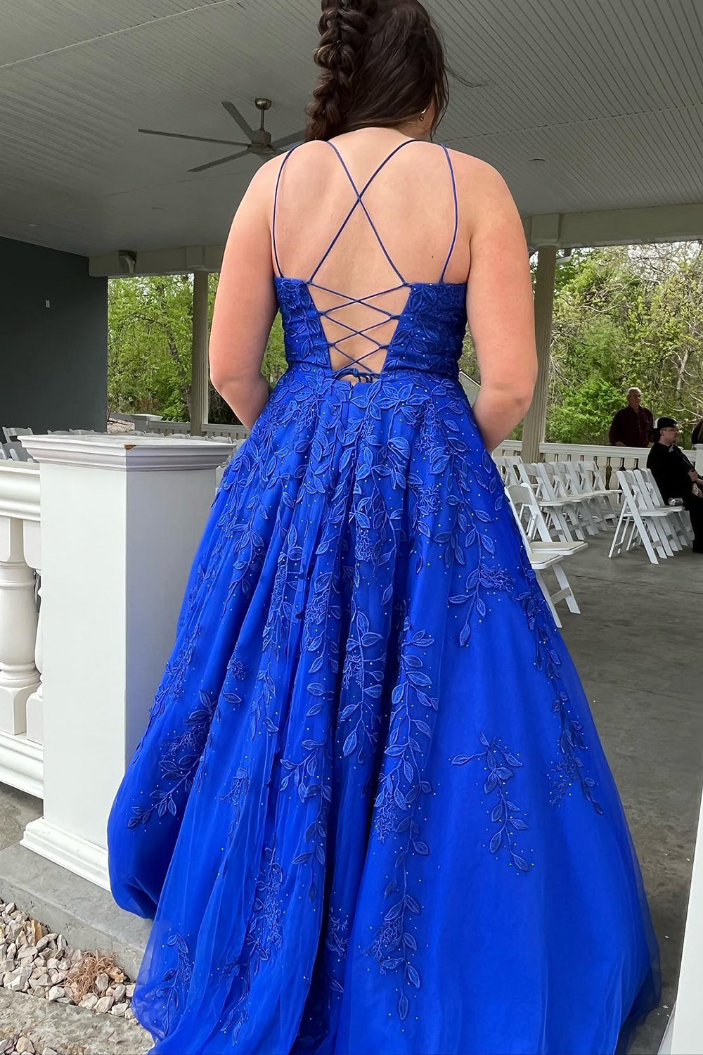 Prom Dress with Champagne Spaghetti Straps for Princess