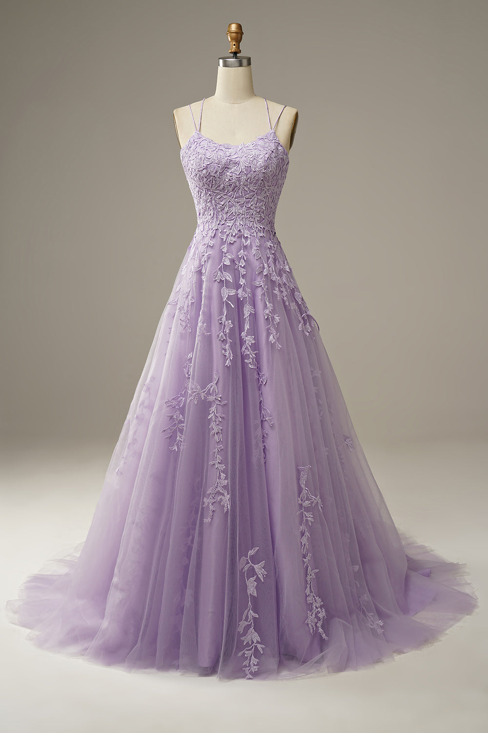 Prom Dress with Champagne Spaghetti Straps for Princess