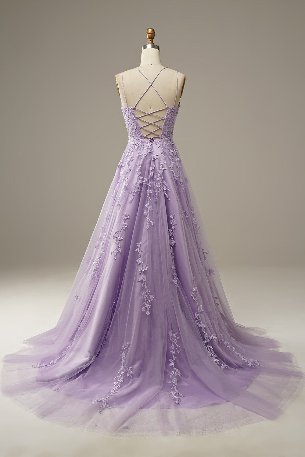 Prom Dress with Champagne Spaghetti Straps for Princess