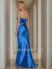 Pure Color Floor-Length Strapless Mermaid Gown for the Mother of the Bride