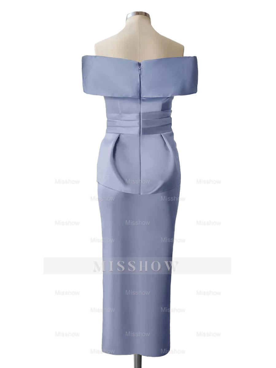 Pure Color Off-the-Shoulder Sleeveless Ankle-Length Sheath Mother of the Bride Dresses