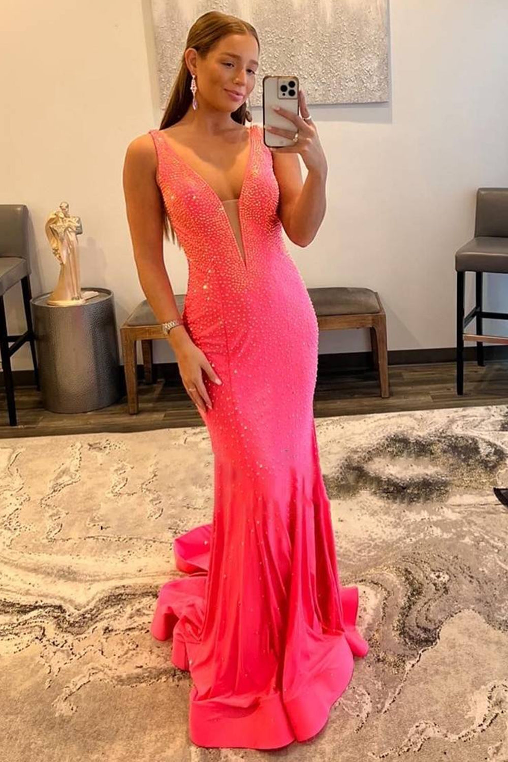 Purple Mermaid Prom Dress with Beaded V-neck