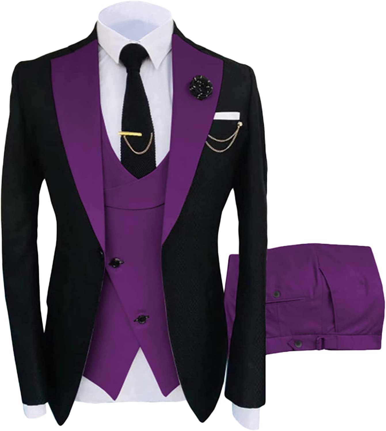 Purple Shawl Lapel Three-Piece Custom Prom Suit