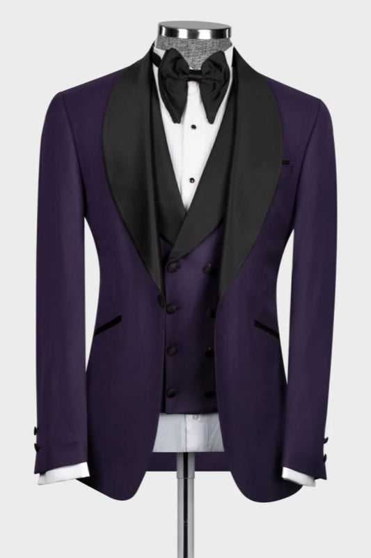 Purple Shawl Lapel Three-Piece Suit for Weddings