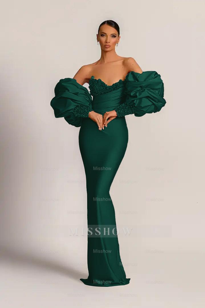 Dark green sweetheart beaded bodycon evening dress
