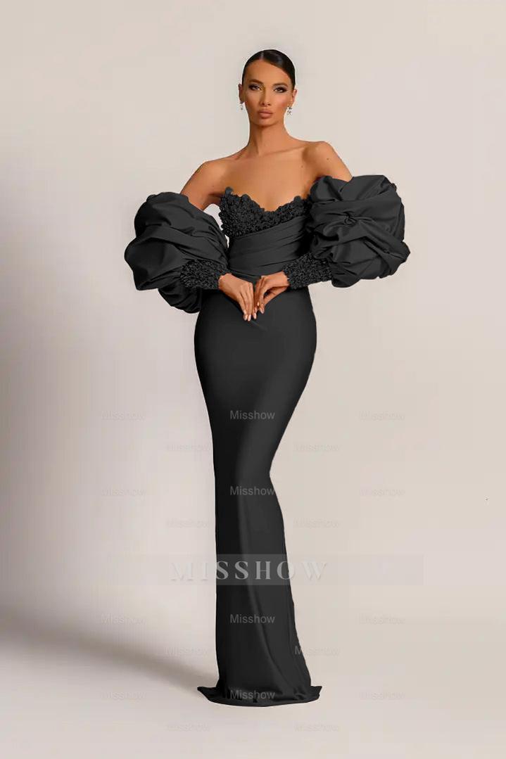 Black sweetheart beaded bodycon evening dress