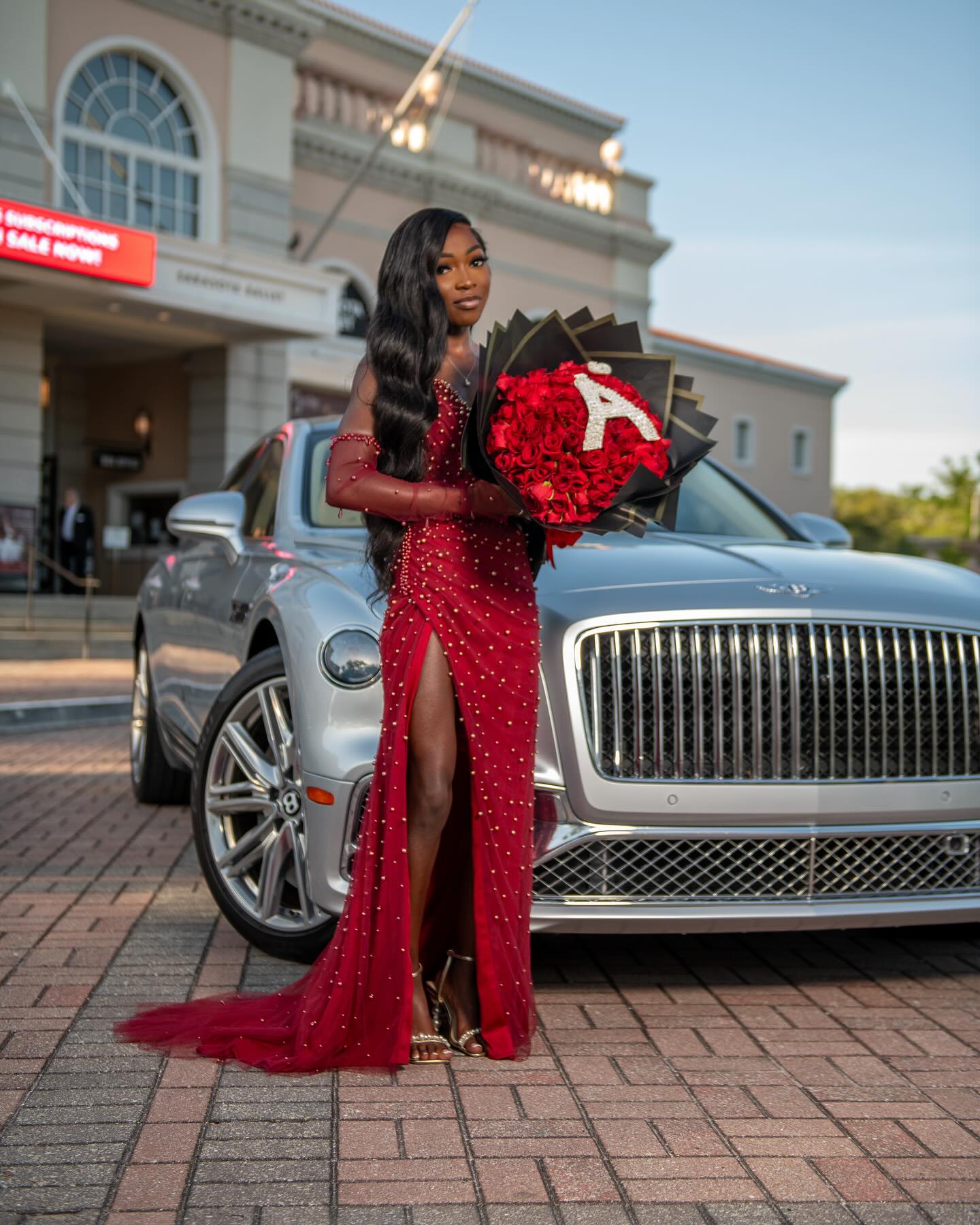 Red Mermaid Prom Dress Off Shoulder Deep V Sweetheart Sheer Illusion Boned Corset Heavy Gold Pearl Bead Cluster All-Over Scattered Gold Pearl Bead Red Tulle Detached Long Red Sheer Illusion Gloves High Split Sweep Train Gown
