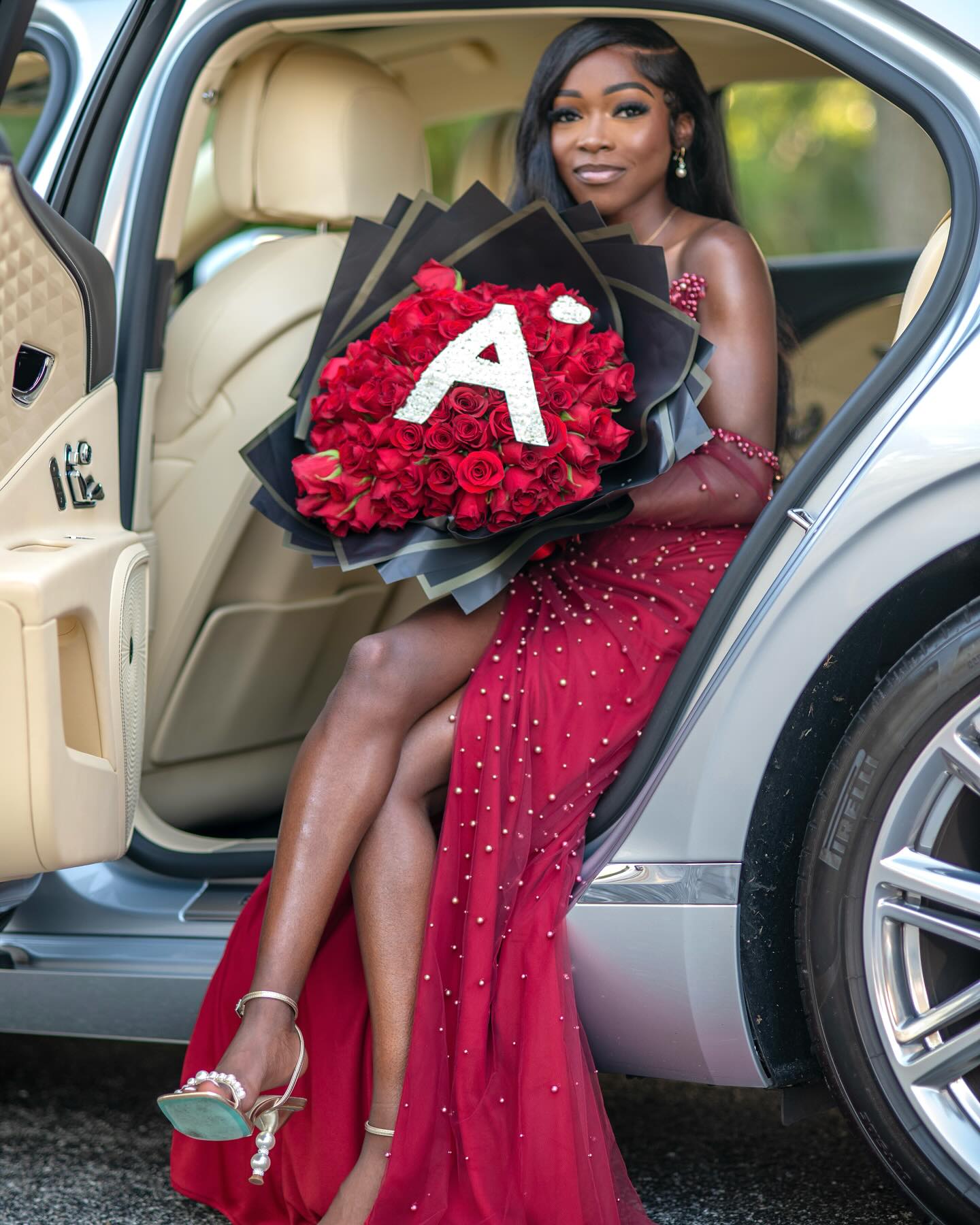 Red Mermaid Prom Dress Off Shoulder Deep V Sweetheart Sheer Illusion Boned Corset Heavy Gold Pearl Bead Cluster All-Over Scattered Gold Pearl Bead Red Tulle Detached Long Red Sheer Illusion Gloves High Split Sweep Train Gown