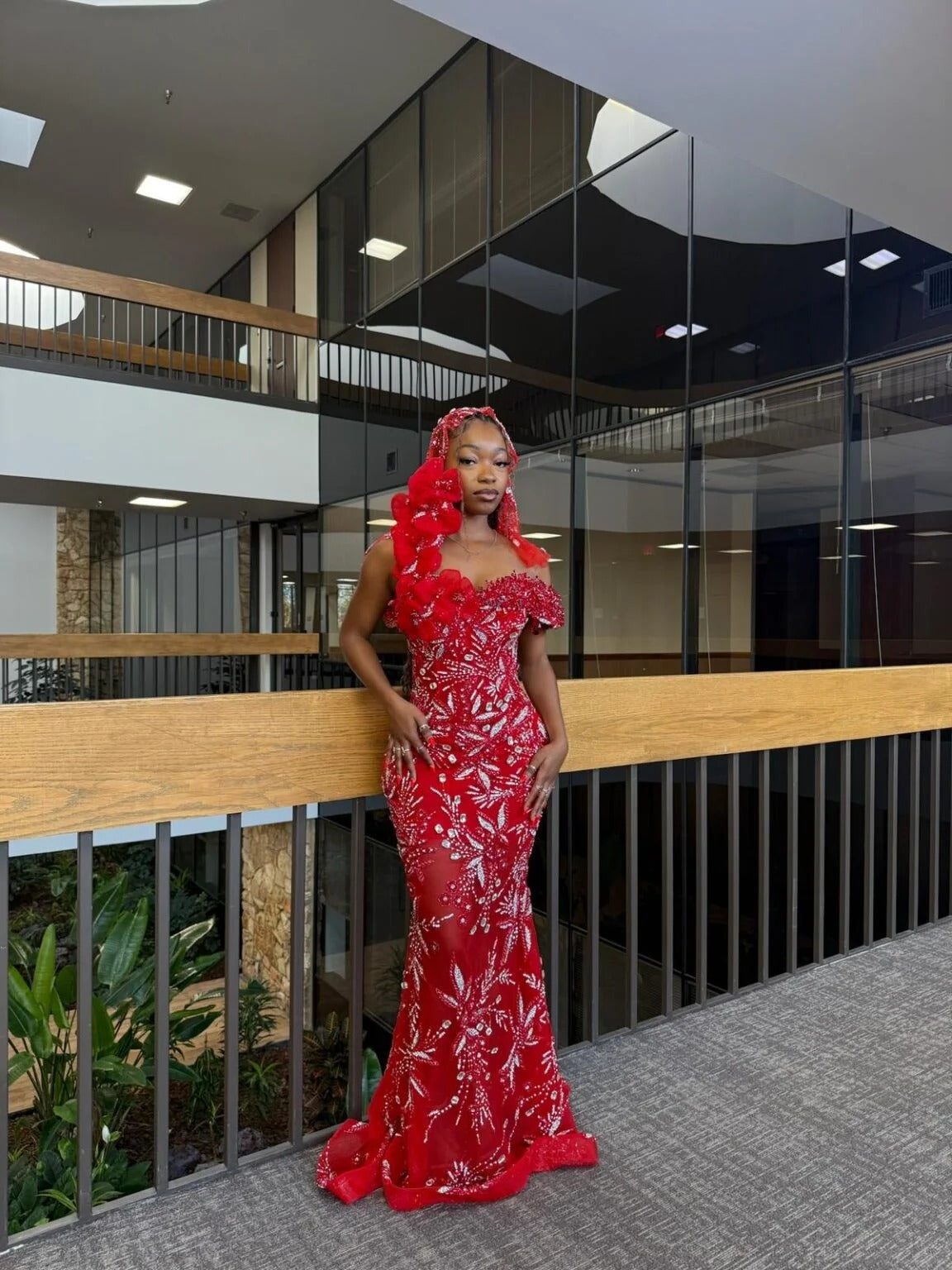 Red Mermaid Prom Dress Off Shoulder One Shoulder 3D Floral Ruffle Silver Crystal Botanical Beaded Lace | Misshow Red Mermaid Prom Dress Off Shoulder One Shoulder 3D Floral Ruffle Silver Crystal Botanical Beaded Lace | Misshow