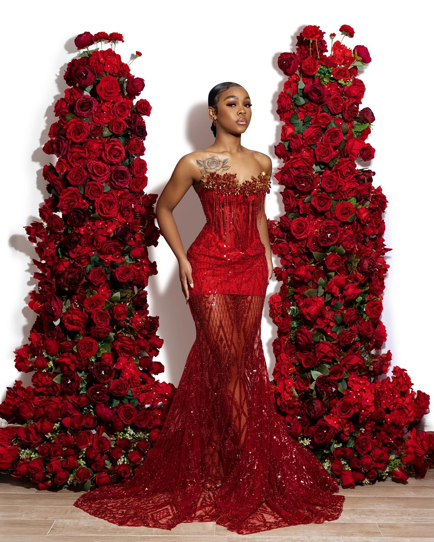 Red sweetheart rhinestone mermaid prom dress