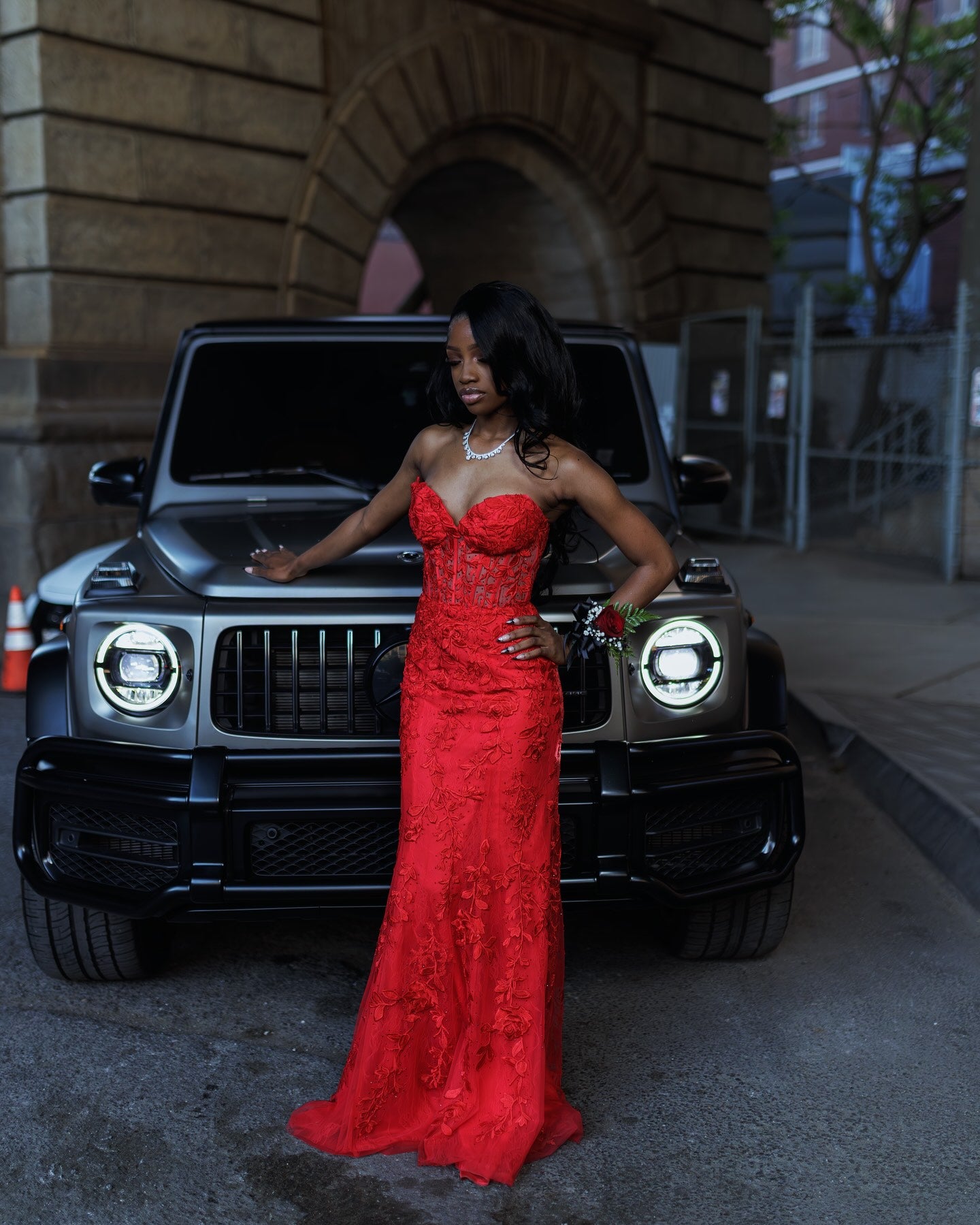 sequin off-the-shoulder lace corset fit & flare dress Corset-Back Cold-Shoulder Long Prom Dress main image 1