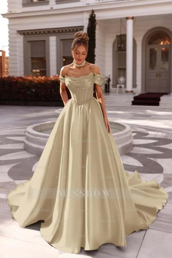 Red Rhinestone Off-the-Shoulder Sleeveless Ball Gown Floor Length Formal Evening Dress