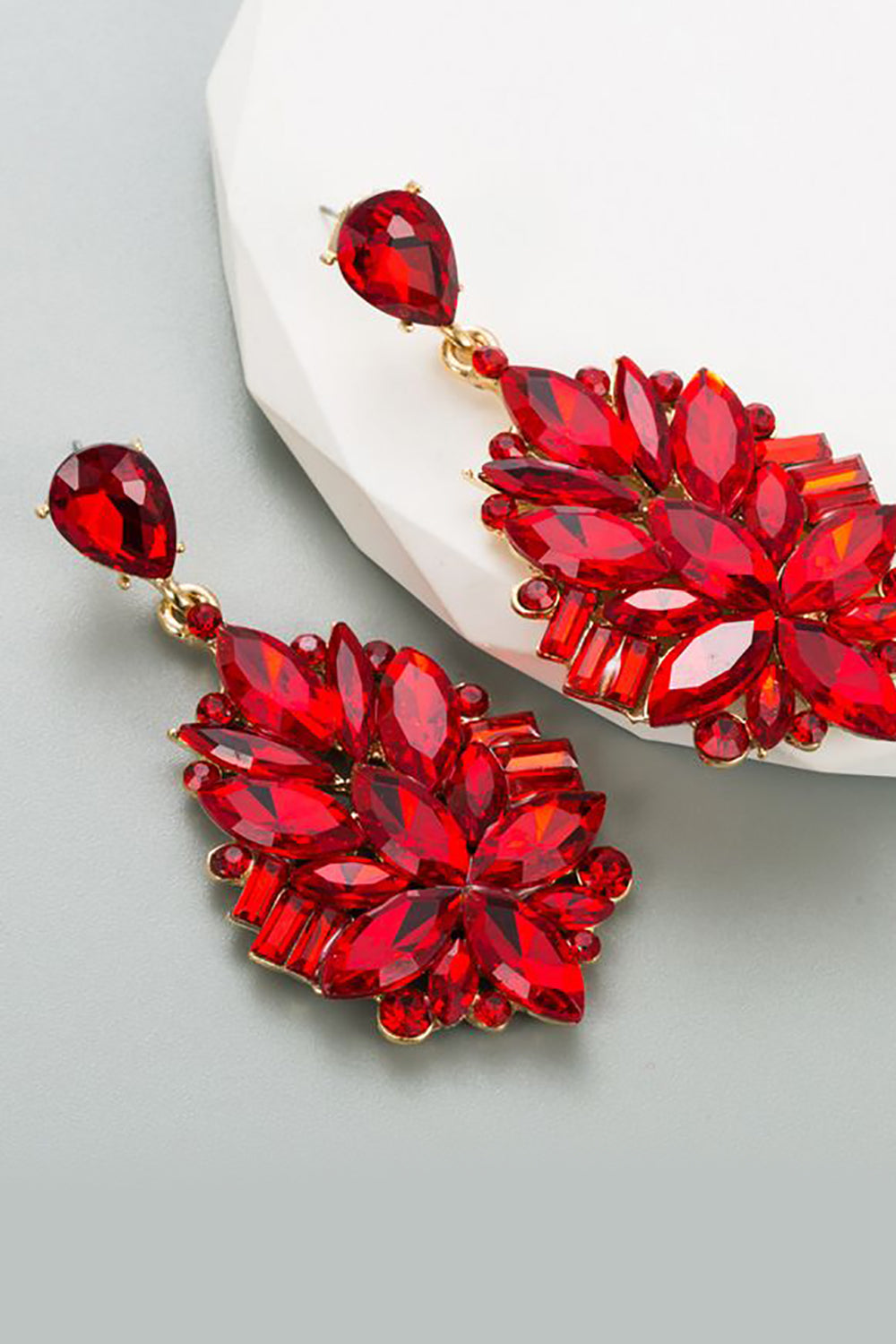 Red Rhinestone Prom Earrings
