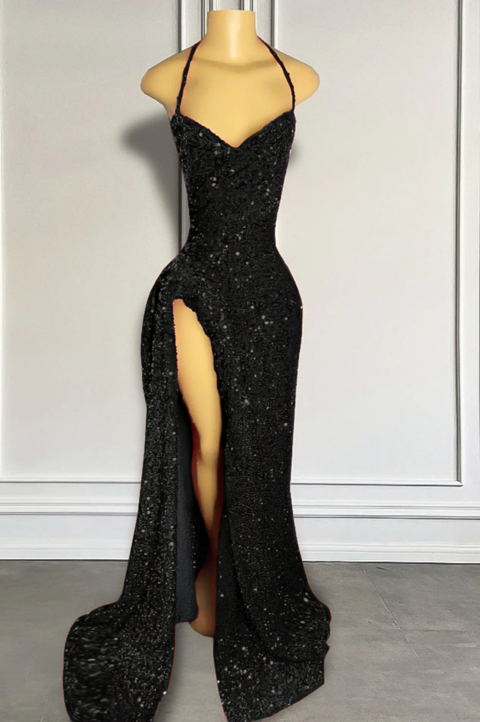Red Sequins Prom Dress with Slit Shiny Floor-Length Party Dress